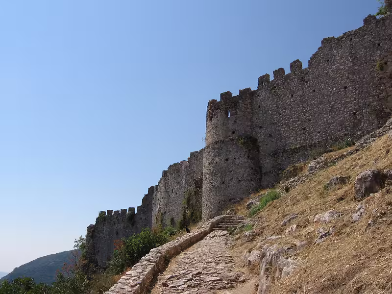 Exterior walls of the Frankish castle of the Byzantine ghost city of Mystras