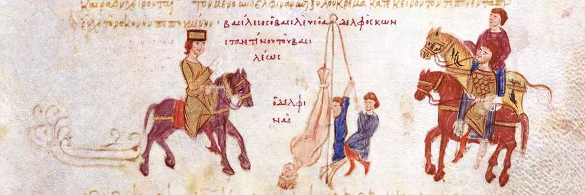 Basil II executes Delphinas after the Battle of Chrysopoli, Madrid Skylitzes, 11th century
