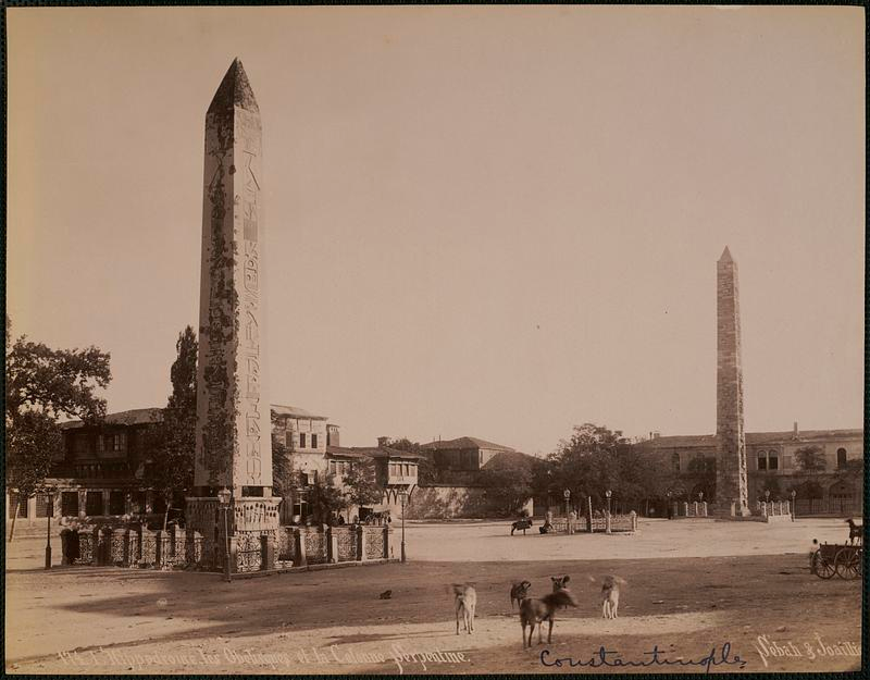 Old view of the Hippodrome area with the obelisks and the serpentine tower, between 1889 and 1900