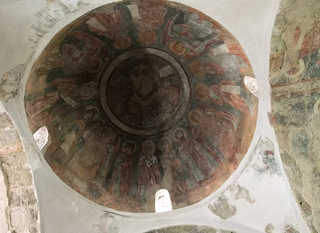 Panagia Protothronos Church in Chalki, Naxos - dome Byzantine frescoes