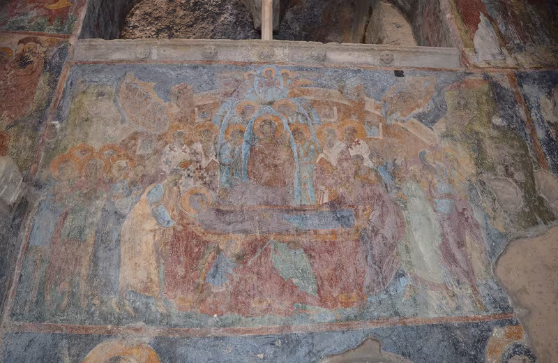 Peribleptos monastery, Byzantine freco depicting the Koimesis - the Dormition of the Virgin