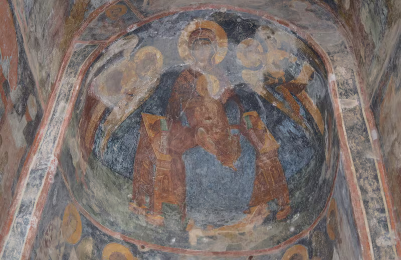 Peribleptos monastery, Byzantine freco in the apse depicting the Theotokos