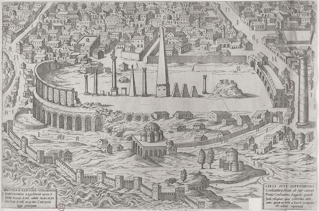 Western print showing the ruins of the Hippodrome of Constantinople in 1580