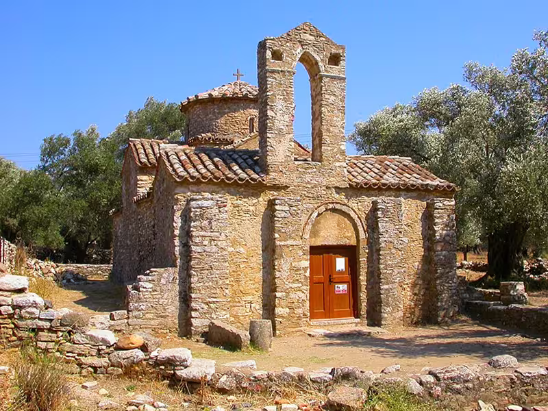 Byzantine church of Agios Georgios Diasoritis, near Chalki, on the island of Naxos, Greece