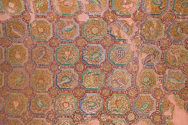 Saint George Rotunda in Thessaloniki, mosaics depicting birds and flowers in octogons