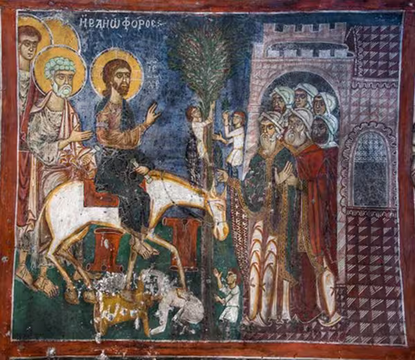 Entry of Christ into Jerusalem, 13th-century fresco in the Byzantine Church of Agioi Theodoroi, or Omorphi Ekklisia, on the island of Aegina