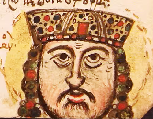 Portrait of Byzantine emperor Romanos IV Diogenes who lost the battle of Mantzikert, Mutinensis Manuscript, 15th century