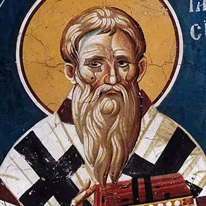 Iconophile patriarch Tarasios of Constantinople, fresco in the church of Saint Mary Peribleptos, Ohrid, ca. 1350