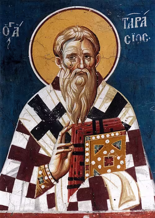 Patriarch Tarasos of Constantinople, chosen by Empress Irene of Athens. Fresco in the Church of the Virgin Peribleptos, Ohrid, ca. 1350