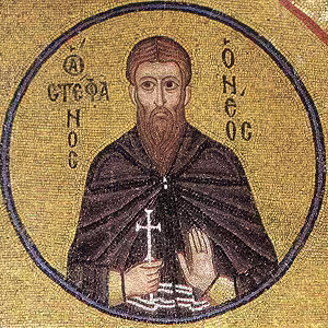 Mosaic of Hosios Loukas Monastery, Greece, depicting Stephen the Younger, 11th century