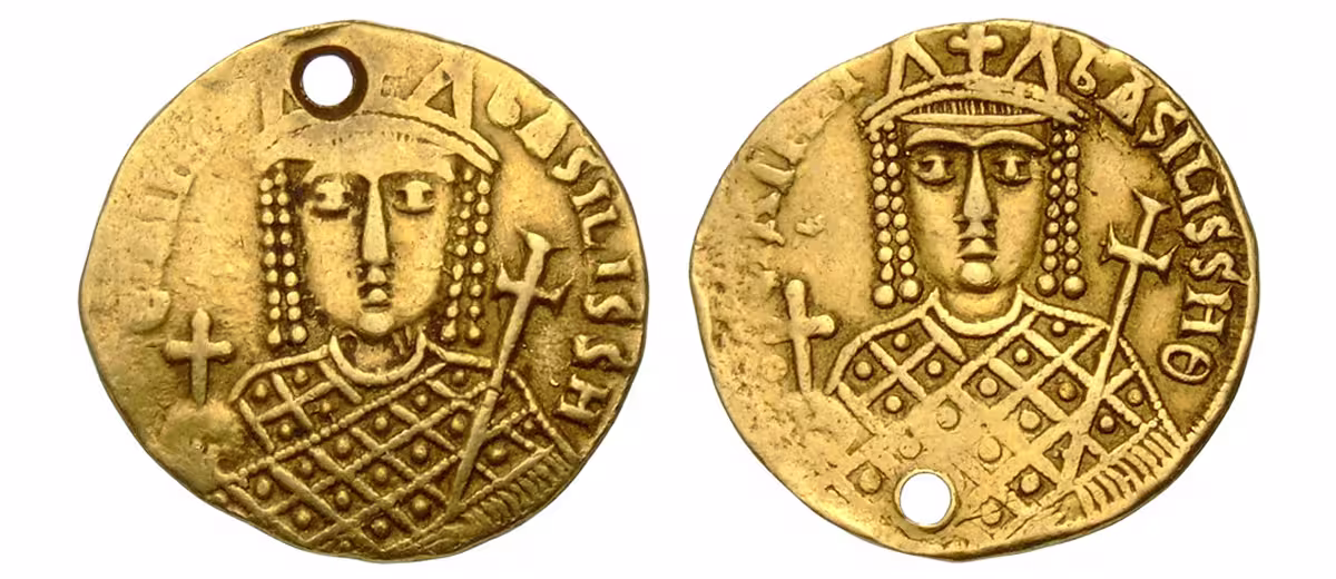 Gold coins of Irene of Byzantium, empress and sole ruler of Byzantium