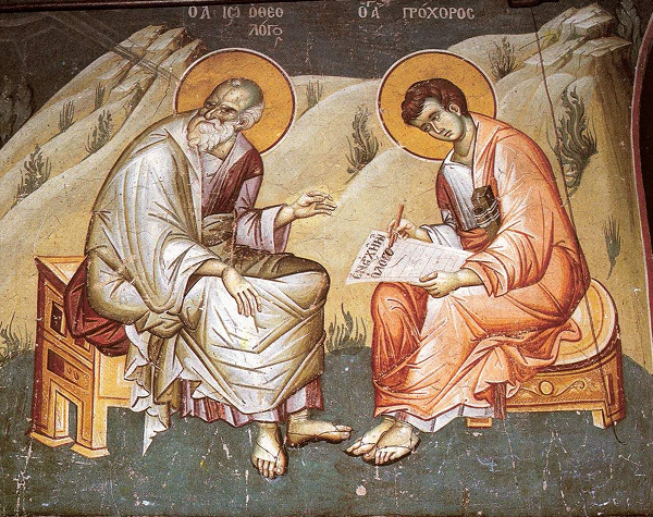 Athonite fresco by Manuel Panselinos, Saint John the Theologian in Patmos, between 1290 and 1310