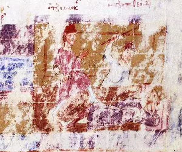 Detail depicting the murder of Nikephoros Phokas in the Byzantine imperial palace, illumination from the Madrid Skylitzes, 12th century