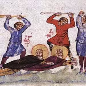 Persecution of Theodore and Theophanes Graptoi, Madrid Skylitzes manuscript, 12th century